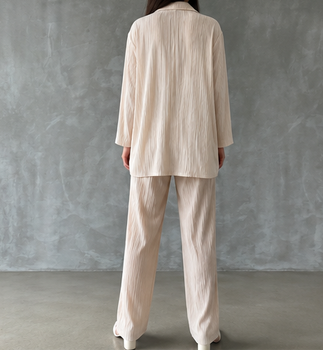Women’s Pleated Co-Ord Set – Oversized Shirt  Wide Leg Trousers