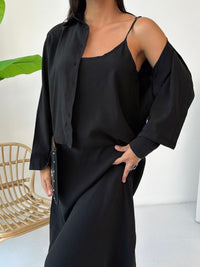 Linen Look Midi Dress & Lightweight Cardigan Co-Ord Set Style 1003