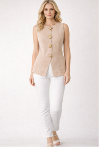 Coastal Gold Button Textured Tunic - Navy and Beige