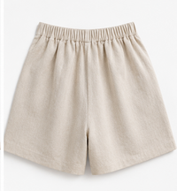 Women’s Linen Blend Elastic Waist Shorts with Side Pockets | Casual Summer Pull-On Shorts | Beige FG1001
