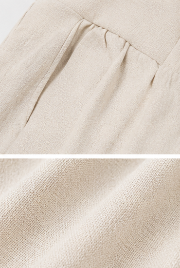 Women’s Linen Blend Elastic Waist Shorts with Side Pockets | Casual Summer Pull-On Shorts | Beige FG1001