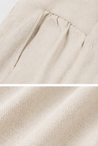 Women’s Linen Blend Elastic Waist Shorts with Side Pockets | Casual Summer Pull-On Shorts | Beige FG1001