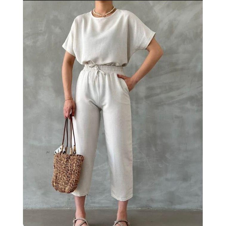 womens Short sleeve Linen set top/pants