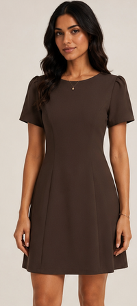 Fat Gorilla London Puff Sleeve A-Line Mini Dress – Women's Day-to-Evening Dress | Beige & Brown