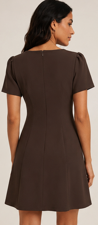 Fat Gorilla London Puff Sleeve A-Line Mini Dress – Women's Day-to-Evening Dress | Beige & Brown