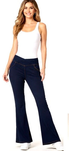 Womens High Waist V Front Flare Trousers - Deep Navy