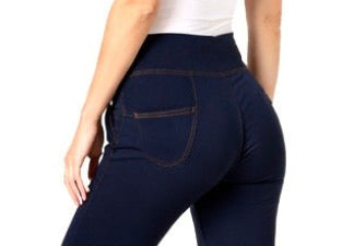 Womens High Waist V Front Flare Trousers - Deep Navy