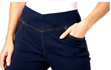 Womens High Waist V Front Flare Trousers - Deep Navy