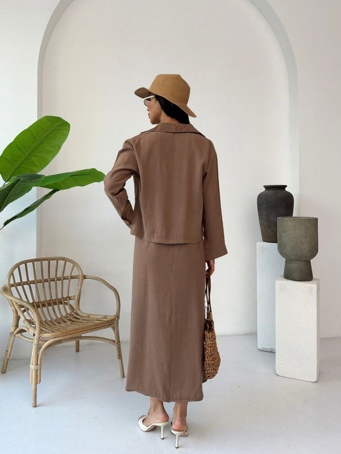 Linen Look Midi Dress & Lightweight Cardigan Co-Ord Set Style 1003