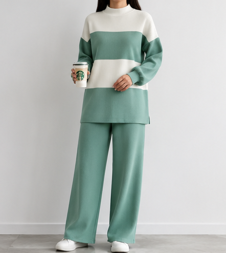 Women's Colour Block Co-Ord Set -Sage | Charcoal Grey FG 4440