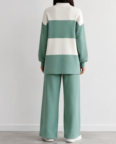 Women's Colour Block Co-Ord Set -Sage | Charcoal Grey FG 4440