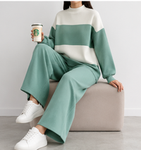 Women's Colour Block Co-Ord Set -Sage | Charcoal Grey FG 4440