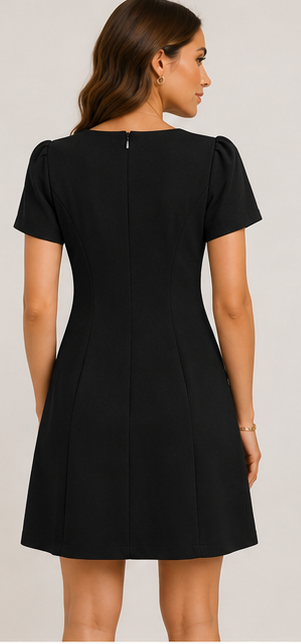 FG1003 Elegant Puff Sleeve A-Line Dress