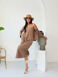 Linen Look Midi Dress & Lightweight Cardigan Co-Ord Set Style 1003