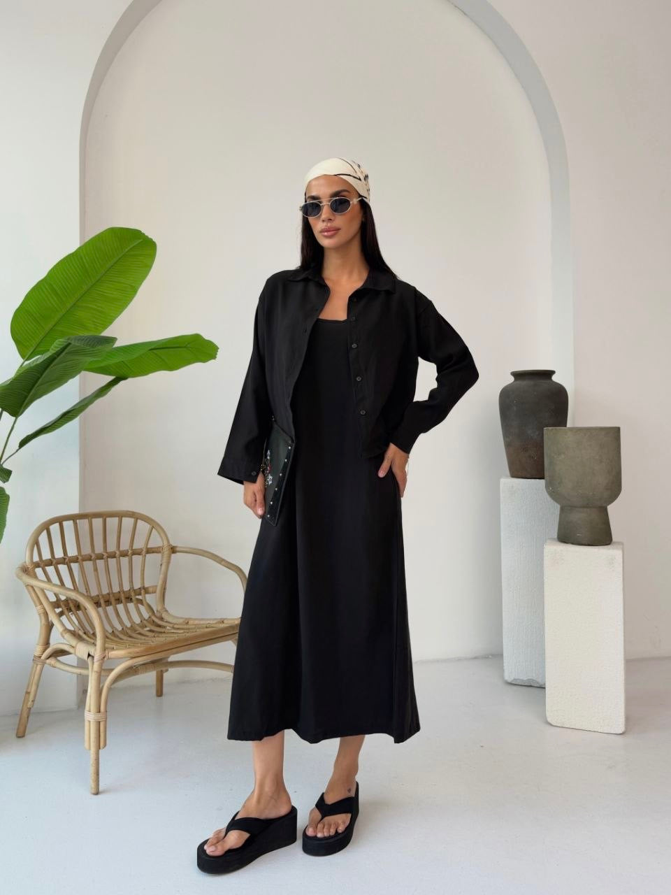 Linen Look Midi Dress & Lightweight Cardigan Co-Ord Set Style 1003
