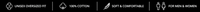 Text indicating 'Unisex Oversized Fit', '100% Cotton', 'Soft & Comfortable', and 'For Men & Women' on a black background.