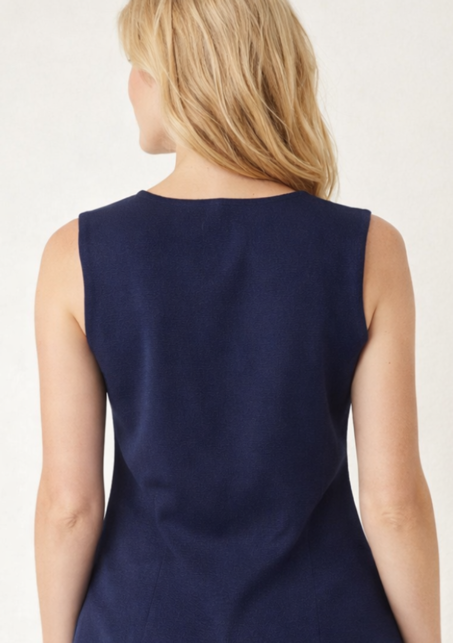 Coastal Gold Button Textured Tunic - Navy and Beige