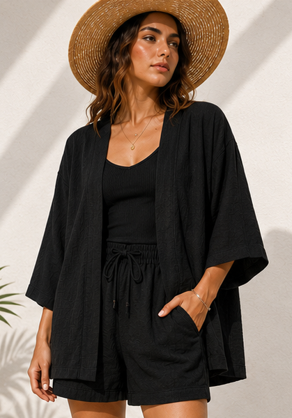 Women’s Lightweight Kimono & Shorts Co-Ord Set – Relaxed Fit Summer Loungewear 2 Piece Outfit