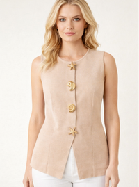 Coastal Gold Button Textured Tunic - Navy and Beige