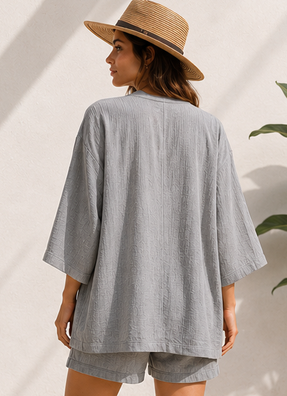 Women’s Lightweight Kimono & Shorts Co-Ord Set – Relaxed Fit Summer Loungewear 2 Piece Outfit