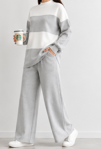 Women's Colour Block Co-Ord Set -Sage | Charcoal Grey FG 4440