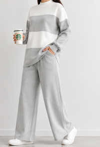 Women's Colour Block Co-Ord Set -Sage | Charcoal Grey FG 4440