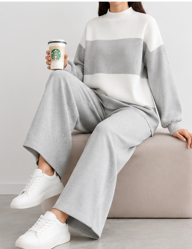 Women's Colour Block Co-Ord Set -Sage | Charcoal Grey FG 4440