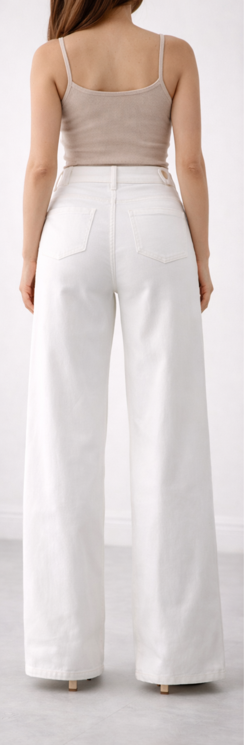 White High Waist Stretch Cotton Wide Leg Trousers