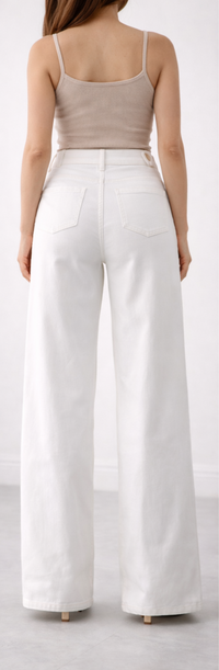 White High Waist Stretch Cotton Wide Leg Trousers