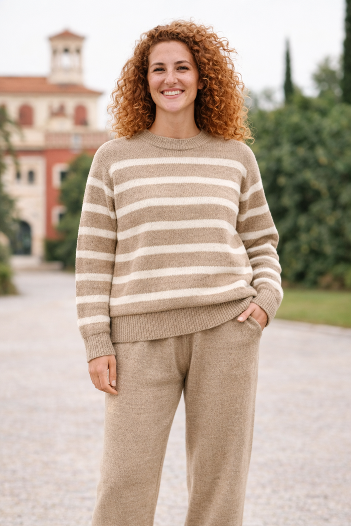 Striped Knit C0-Ord Set - Soft Premium 2-Piece Outfit  (Style 4441)