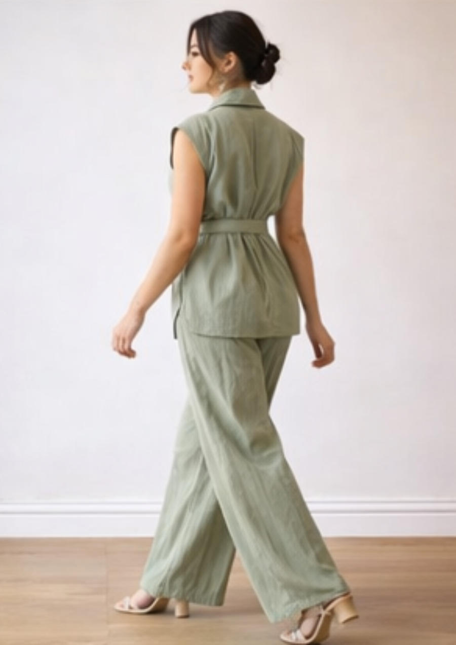 Milan Belted Wide-Leg Co-Ord - Sage | FG 9824