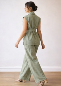 Milan Belted Wide-Leg Co-Ord - Sage | FG 9824