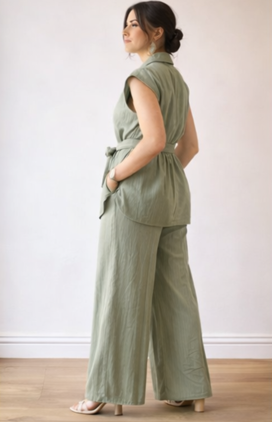 Milan Belted Wide-Leg Co-Ord - Sage | FG 9824
