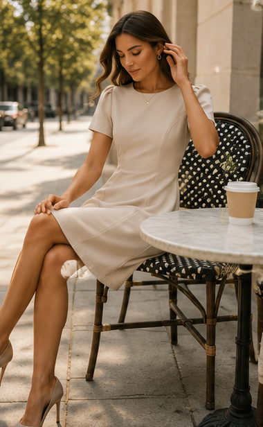 FG1003 Elegant Puff Sleeve A-Line Dress