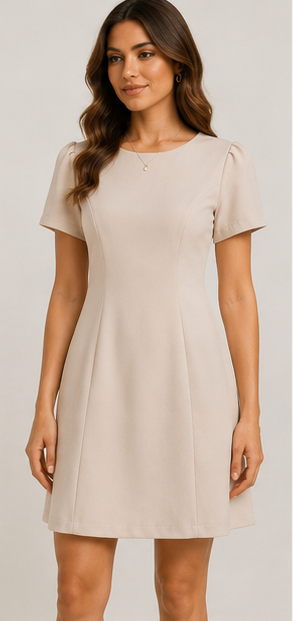 Fat Gorilla London Puff Sleeve A-Line Mini Dress – Women's Day-to-Evening Dress | Beige & Brown