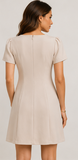 Fat Gorilla London Puff Sleeve A-Line Mini Dress – Women's Day-to-Evening Dress | Beige & Brown