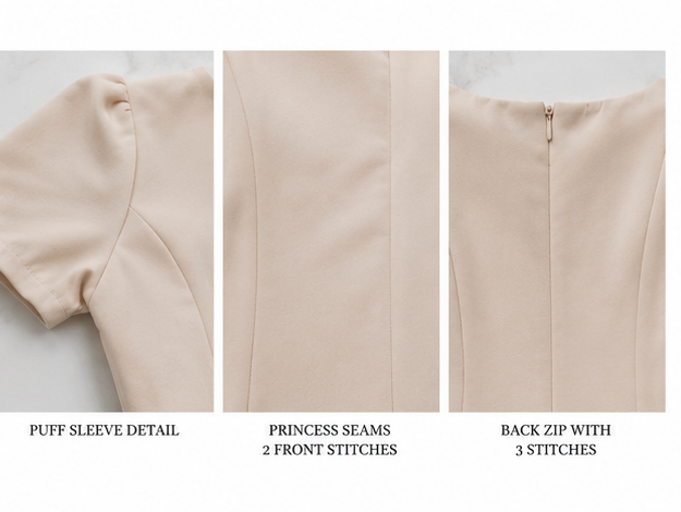 FG1003 Elegant Puff Sleeve A-Line Dress