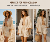 Women’s Lightweight Kimono & Shorts Co-Ord Set – Relaxed Fit Summer Loungewear 2 Piece Outfit