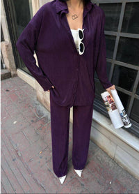 Fat Gorilla Womens casual loungewear 2pc outfit Pleat set long sleeve shirt pants  style 6911