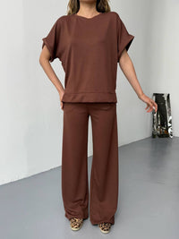 Women Ladies two pc set Top + Trouser elasticated waist 2 pockets Modal loungewear soft fabric 3659