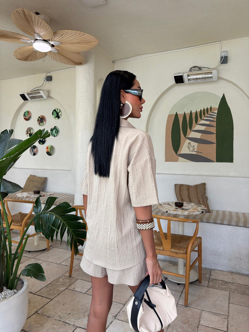 Women's 2 Pieces Outfit Ladies Co Ord Set button Shirt Top + drawstring elasticated Shorts Aesthetic Summer Clothes Streetwear Loungewear Casual 10135