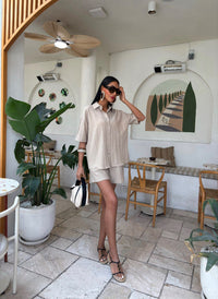 Women's 2 Pieces Outfit Ladies Co Ord Set button Shirt Top + drawstring elasticated Shorts Aesthetic Summer Clothes Streetwear Loungewear Casual 10135