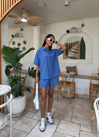 Women's 2 Pieces Outfit Ladies Co Ord Set button Shirt Top + drawstring elasticated Shorts Aesthetic Summer Clothes Streetwear Loungewear Casual 10135
