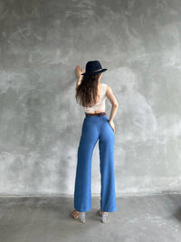 Fat Gorilla Womens Wide Leg Trousers Linen Blend Belted Palazzo Pants