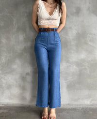 Fat Gorilla Womens Wide Leg Trousers Linen Blend Belted Palazzo Pants