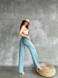 Fat Gorilla Womens Wide Leg Trousers Linen Blend Belted Palazzo Pants