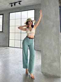 Fat Gorilla Womens Wide Leg Trousers Linen Blend Belted Palazzo Pants