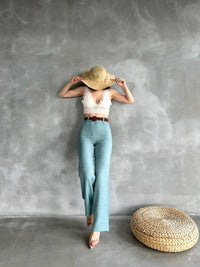 Fat Gorilla Womens Wide Leg Trousers Linen Blend Belted Palazzo Pants