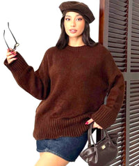 Women's Oversized Ribbed Knit Crew Neck Jumper – Soft & Cozy Fit (Style 4442)