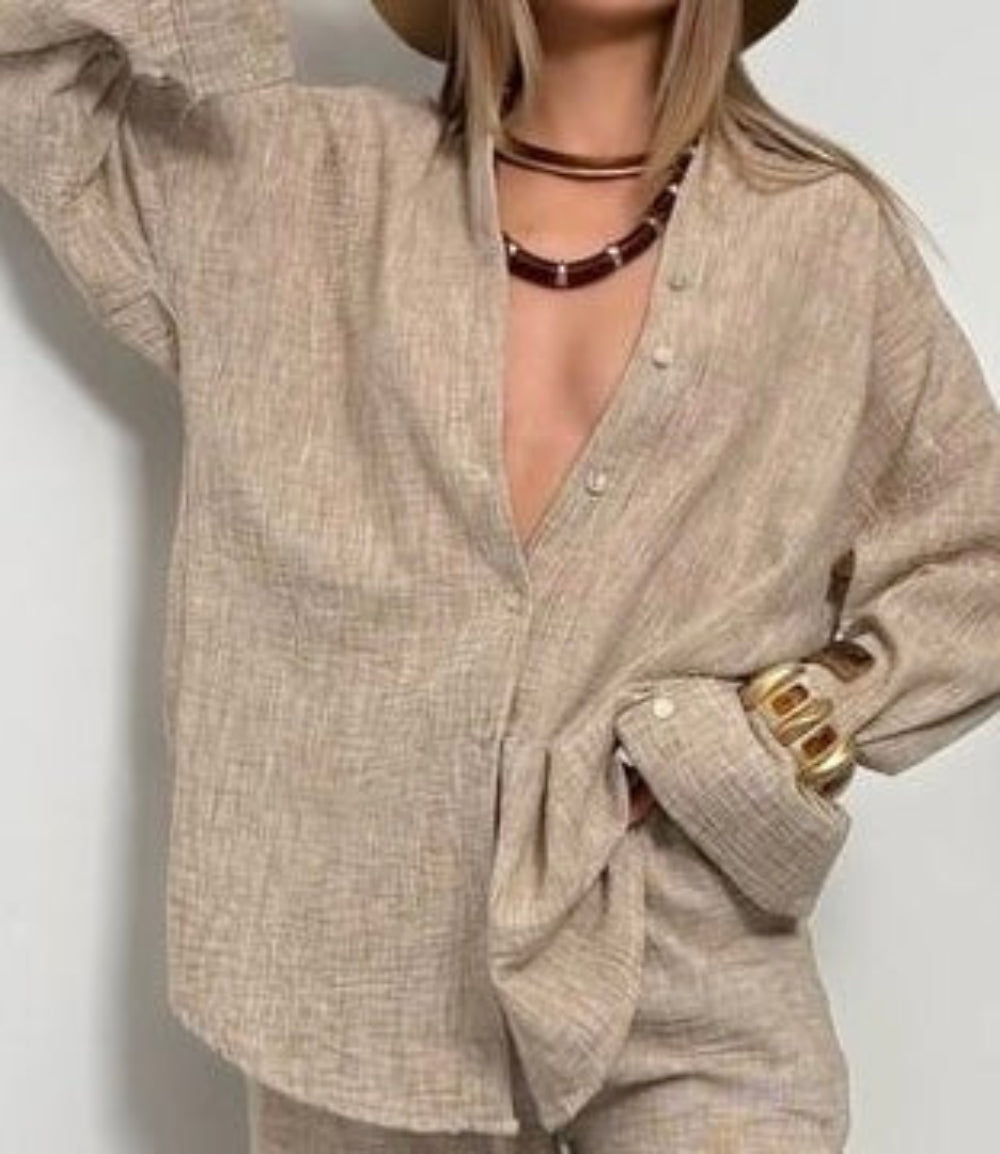 Textured Relaxed Fit Shirt & Wide-Leg Trouser Co-Ord Set 9103